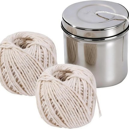 Kitchen Twine with with Stainless Steel Dispenser, 2 Pack 216FT Cooking Twine, 2MM Natural Cotton Butcher Twines for Meat, Turkey, Roast & Kitchen Use, Center Pull Butcher Twines for Cooking.