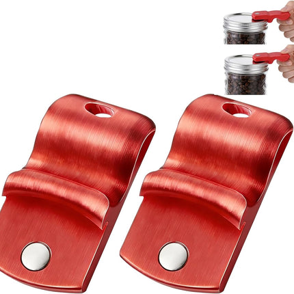 2pack Canning Jar Opener with Magnets, Mason Jar Opener For Canning Lids, for Regular and Wide Mouth Lids, Powerful Magnet for Easy Refrigerator Storage, Releases Vacuum Seal–(red).