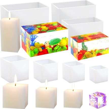 7 Pieces Square Resin Molds Rectangle Resin Molds Candle Mold Cube Casting Molds for Insect Specimen Coaster Flower Pot Candle Soap Jewelry Holder Interior Design DIY Making Craft, 7 Sizes.
