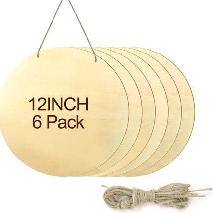 6Pack 12 Inch Round Wooden Discs for Crafts, DIY Projects, Wooden Door Hanger Signs, and Painting,Holiday Decorations.