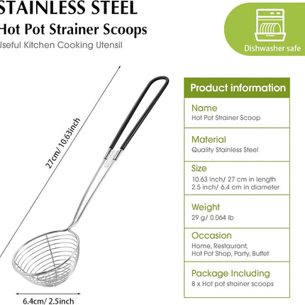 8 Pieces Hot Pot Strainer Scoops, Stainless Steel Hot Pot Strainer Spoons 2. 5 Inch Mini Mesh Skimmer Spoon Asian Ladle with Handle for Home, Black.