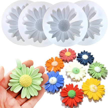 4 PCS Daisy Flower Silicone Molds for Candles, 3D Flower Candle Mold Silicone Daisy DIY Soap Wax Epoxy Resin Plaster Concrete Casting Polymer Clay Craft, Chocolate Fondant Cake Topper Decoration Mold.