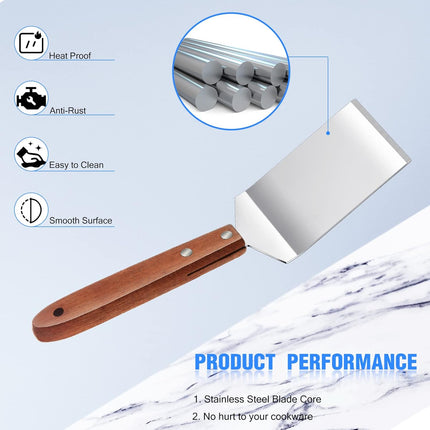 3 Pieces Stainless Steel Cooking Spatula Set Flat Top Metal Spatula Stainless Steel Wire Cheese Cutter Tool Slotted Spatula with Wooden Handle for Grilling Frying and Cooking.