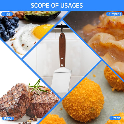 3 Pieces Stainless Steel Cooking Spatula Set Flat Top Metal Spatula Stainless Steel Wire Cheese Cutter Tool Slotted Spatula with Wooden Handle for Grilling Frying and Cooking.