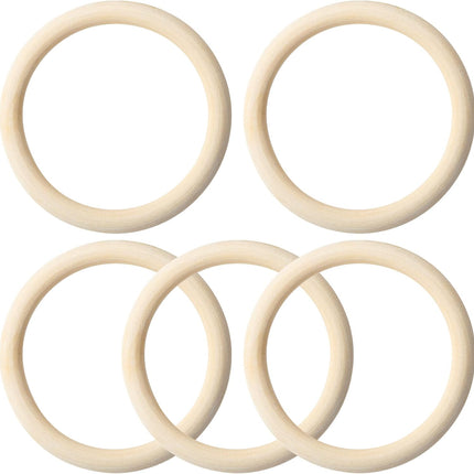 5pcs Unfinished Wooden Rings for Crafts, 10cm 3.94 Inch Natural Wood Rings Circles, Smooth Wooden Circles Supplies for Macrame Crafts Pendant and Connectors Jewelry Making- Wood Color.