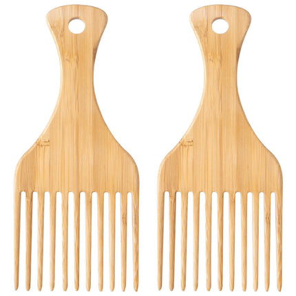 Bamboo Combs for Afro Hair, Beard Pick for Men, Wide Tooth Comb for Curly Wavy Thick Long Hair, Women's Hair Styling Accessories (2pcs).