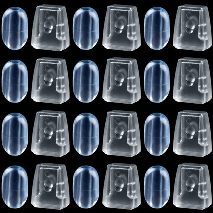 24 Pcs Kitchen Sink Rack Feet, Including 12 Clear Plastic Protective Feet & 12 Wire Clamp Clips, Black, Plastic, Screw-In, Modern, Round, Sink Feet.