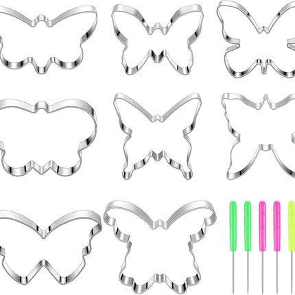 8 Pieces Butterfly Cookie Cutter Set Stainless Steel Metal Biscuit Cutter Mould and 6 Pieces Sugar Stirring Pins for Sandwich Chocolate Fondant Biscuit Cake Kitchen Baking.