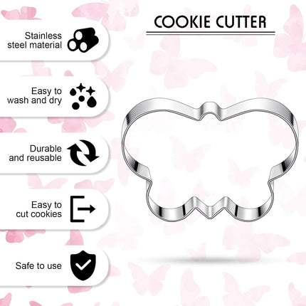 8 Pieces Butterfly Cookie Cutter Set Stainless Steel Metal Biscuit Cutter Mould and 6 Pieces Sugar Stirring Pins for Sandwich Chocolate Fondant Biscuit Cake Kitchen Baking.