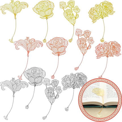 12 Pieces Metal Bookmarks for Women Metal Leaf Bookmark with Chain Christmas Gifts for Book Lovers Writers Readers.