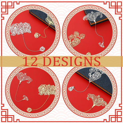 12 Pieces Metal Bookmarks for Women Metal Leaf Bookmark with Chain Christmas Gifts for Book Lovers Writers Readers.