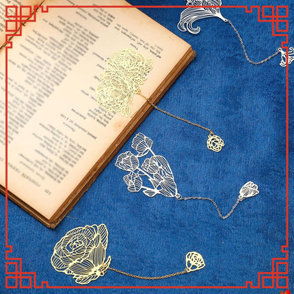 12 Pieces Metal Bookmarks for Women Metal Leaf Bookmark with Chain Christmas Gifts for Book Lovers Writers Readers.
