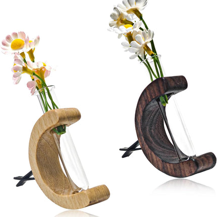 2 PCS Car Vase Vent Clips, Wooden Auto Glass Tube Vase Clips for Air Vent Ornament, Charm Automotive Flower Vases Holder Vehicle Decoration (Light Brown+Dark Brown).