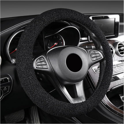 Furry Car Steering Wheel Cover, 15.5-16" Fuzzy Fleece Plush Non-Slip Steering Wheel Cover, Warm Winter Decoration (Black).