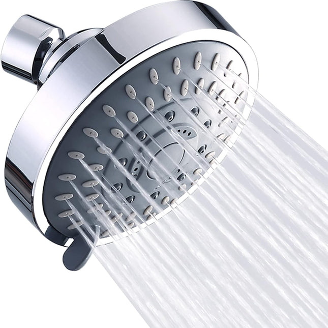 Shower Head, High Pressure Shower Heads 4.1 Inch 5 Settings Rain High Flow Fixed Showerhead for Luxury Shower Experience Even at Low Water Pressure, Chrome.