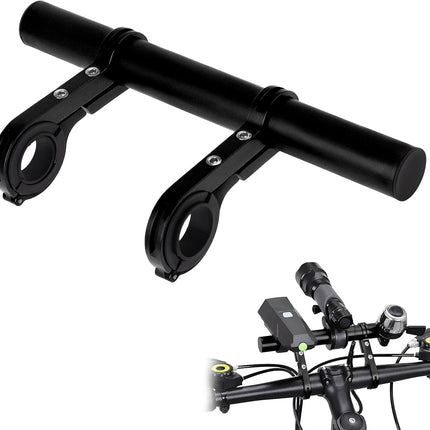 Bike Handlebar Extender, 8" Handlebar Extension with Two Mounting Clamp Brackets, Multifunctional Aluminum Alloy Bicycle Handlebar Extender for Headlight Speedometer Phone Mount (Black).