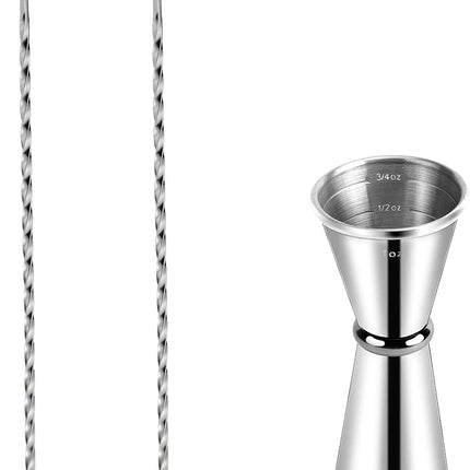 Mixing Spoon and Jigger for Bartending Stainless Steel Home Bar Tool for Making Delicious Cocktails Drinks Juice.