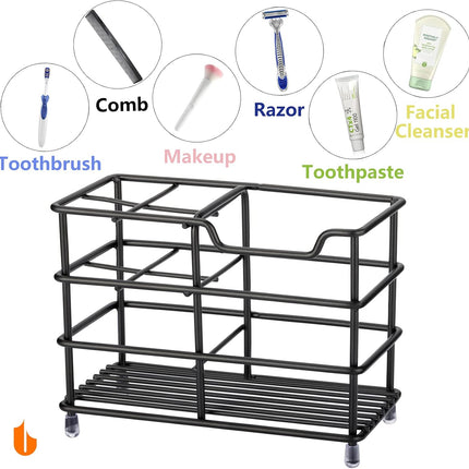 304 Stainless Steel Bathroom Toothbrush Holder Toothpaste Holder Stand Bathroom Accessories Organizer (Black, Small).