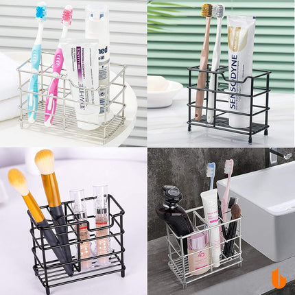 304 Stainless Steel Bathroom Toothbrush Holder Toothpaste Holder Stand Bathroom Accessories Organizer (Black, Small).