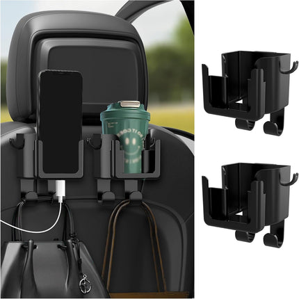2PCS Multifunctional Car Cup Holder + Car Phone Holder + Car Purse Hook,Hanging Back Seat Car Organizer with Headrest Hooks,Universal Car Organizer Car Accessories Interior.