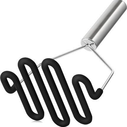 Non-Scratch Silicone Potato Masher Kitchen Tool, Potatoes Masher Potato Masher Stainless Steel Wrapped In Premium Silicone, Potato Smasher (Black).