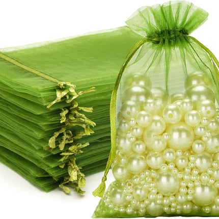 Green Organza Bags 4X6 in, 100PCS Sage Green Organza Gift Bags with Drawstring, Sheer Mesh Jewelry Pouches Tulle Bag for Candy, Jewelry, Fruits, Wedding, Christmas Party Favors.