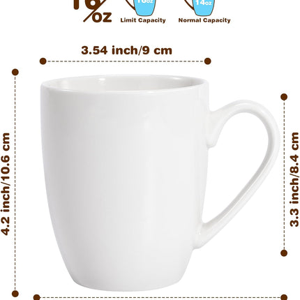 16 oz Large Coffee Mug with Handle Tea Cup Novelty Coffee Cup Idea Gift for Men Women Office Work, White (White).