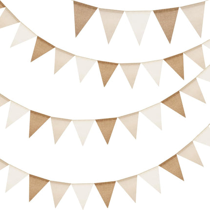 Pre-Strung Burlap Pennant Banner, 39Ft Linen Triangle Flag Bunting, 36pcs Pennant Banner Bunting Garland for Birthday, Wedding, Camping, Rustic Boho Theme Party Decorations.
