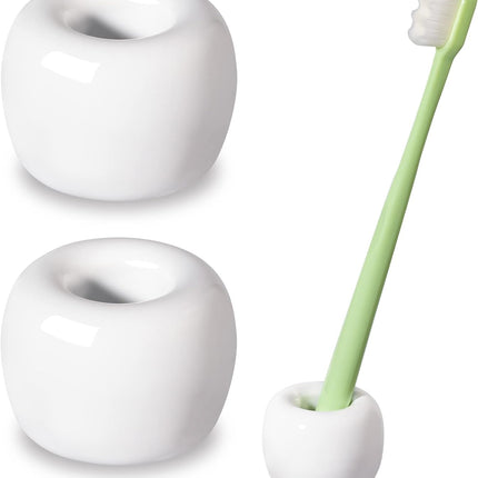 Travel-Friendly Mini Ceramics Toothbrush Holders for Bathroom Decor Vanity Countertops, Space Saver, White, 2 Pack.