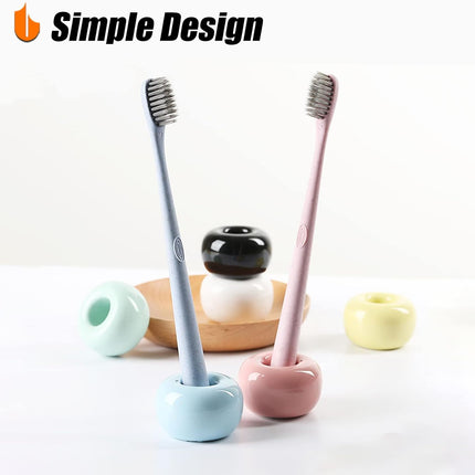 Travel-Friendly Mini Ceramics Toothbrush Holders for Bathroom Decor Vanity Countertops, Space Saver, White, 2 Pack.