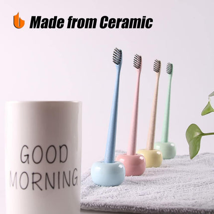 Travel-Friendly Mini Ceramics Toothbrush Holders for Bathroom Decor Vanity Countertops, Space Saver, White, 2 Pack.