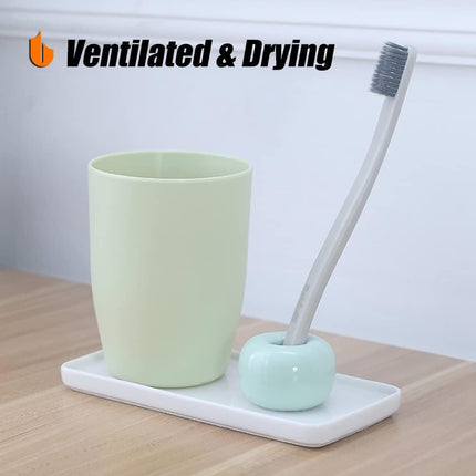 Travel-Friendly Mini Ceramics Toothbrush Holders for Bathroom Decor Vanity Countertops, Space Saver, White, 2 Pack.