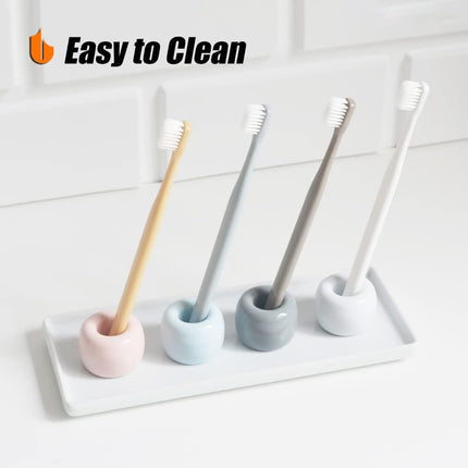 Travel-Friendly Mini Ceramics Toothbrush Holders for Bathroom Decor Vanity Countertops, Space Saver, White, 2 Pack.