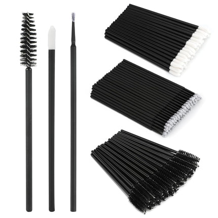 300pc Eyelash Extension Supplies Kit, 100pc Disposable Lip Wands, Mascara Brush Applicators, Micro Swabs for Eyebrow, Eyelash Extension and Makeup Kits (Black).