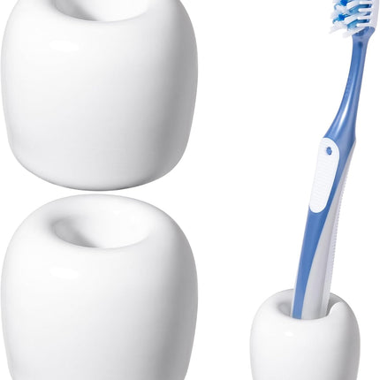 Ceramic Toothbrush Holders for Bathrooms, Sleek Tooth Brush Holder Toothbrush Stand Tooth Brushing Holder, Portable Bathroom Accessories Organizer, White, 2 Pack.