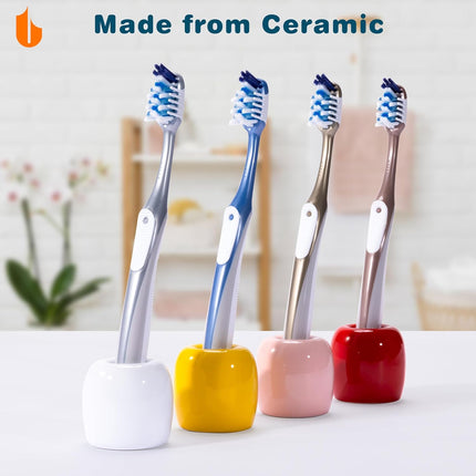 Ceramic Toothbrush Holders for Bathrooms, Sleek Tooth Brush Holder Toothbrush Stand Tooth Brushing Holder, Portable Bathroom Accessories Organizer, White, 2 Pack.