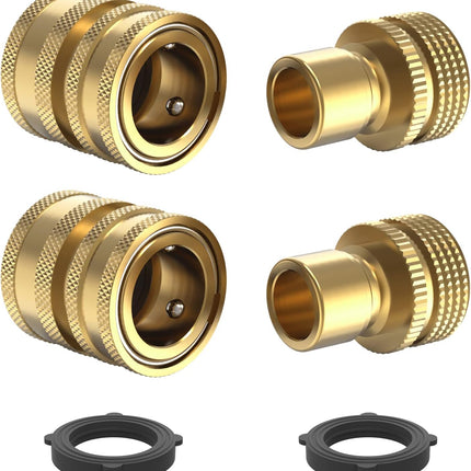 Heavy Duty 3/4 Garden Hose Quick Connect Fittings, Water Lock Splitter, Sink Spigot Connectors, No Leak Connection, 2 Adapters Included.