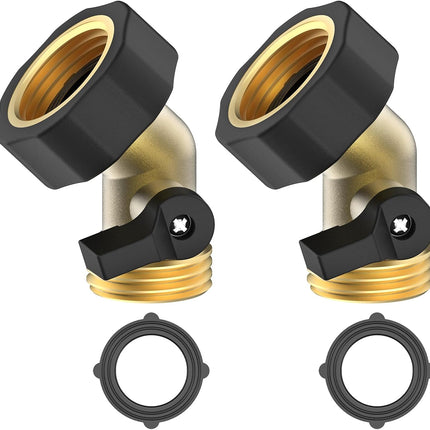 3/4" Brass Shut Off Valve Gooseneck Garden Hose Connector, 2 Pack