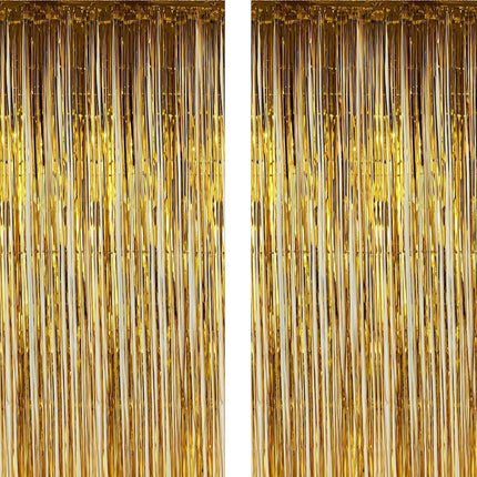 2 Pack Photo Booth Backdrop Metallic Tinsel Foil Fringe Curtains Environmental Background Streamers for Birthday Wedding Party Christmas Decorations (Gold Backdrop Curtain).