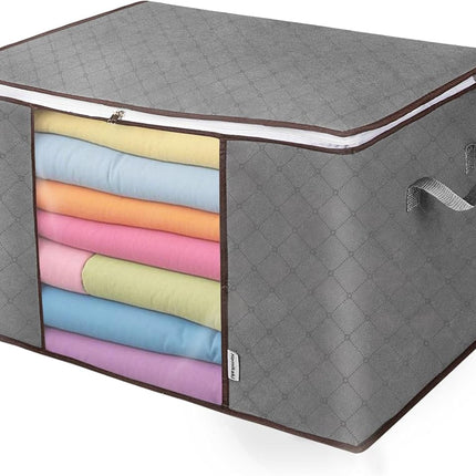 Non-Woven Clothes Storage Bag 90L - Large Capacity Dustproof Organizer with Clear Window for Seasonal Wardrobe.