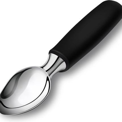 Ice Cream Scoop Stainless Steel, Ice Cream Scooper Professional Large Ice Cream Scoops With Non-Slip Rubber Handle, Ice Cream Spade for Cookie Dough, Gelato, Sorbet, Melon (Black).