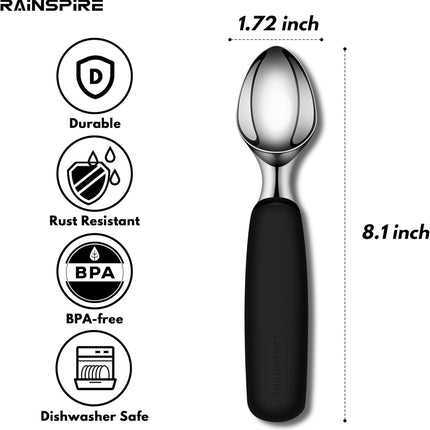Ice Cream Scoop Stainless Steel, Ice Cream Scooper Professional Large Ice Cream Scoops With Non-Slip Rubber Handle, Ice Cream Spade for Cookie Dough, Gelato, Sorbet, Melon (Black).