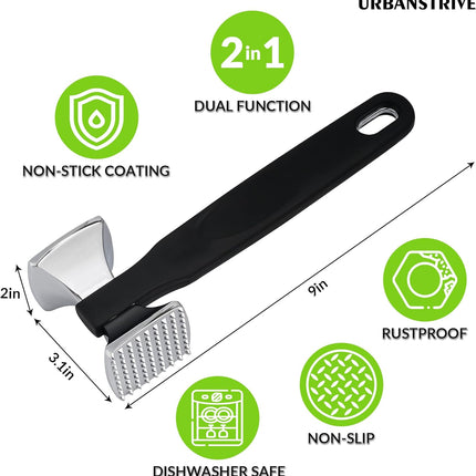 Premium Heavy Duty Meat Tenderizer Hammer, Stainless Steel Meat Mallet Tenderizer, Dual-Sided Meat Hammer Tenderizer, Meat Pounder Kitchen Mallet for Beef, Chicken Pounder, Black.