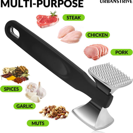 Premium Heavy Duty Meat Tenderizer Hammer, Stainless Steel Meat Mallet Tenderizer, Dual-Sided Meat Hammer Tenderizer, Meat Pounder Kitchen Mallet for Beef, Chicken Pounder, Black.