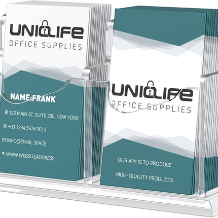 Acrylic Business Card Holder for Desk 2 Slot Clear Vertical Business Card Display Stand for Men and Women Desktop Name Card Organizer Card Stand for Office Home Exhibition, 120 Card Capacity.
