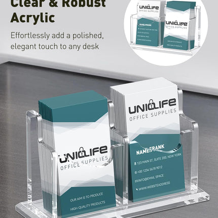 Acrylic Business Card Holder for Desk 2 Slot Clear Vertical Business Card Display Stand for Men and Women Desktop Name Card Organizer Card Stand for Office Home Exhibition, 120 Card Capacity.
