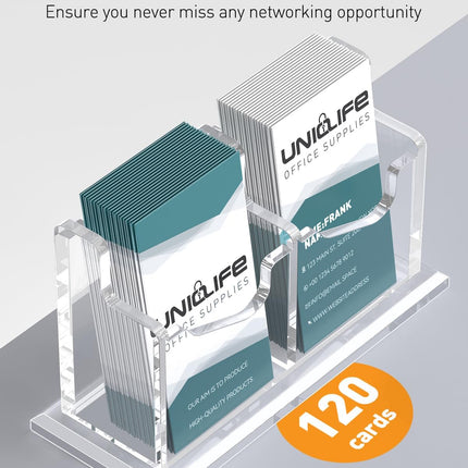 Acrylic Business Card Holder for Desk 2 Slot Clear Vertical Business Card Display Stand for Men and Women Desktop Name Card Organizer Card Stand for Office Home Exhibition, 120 Card Capacity.