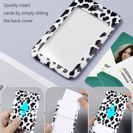 Pink Marble Pattern & Snow Leopard Print Plastic Card Holder with Retractable Badge Reel Carabiner Detachable Lanyard Vertical Card Protector for Office Worker Student.
