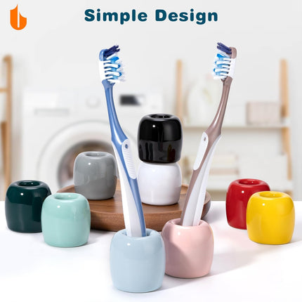 Ceramic Toothbrush Holders for Bathrooms, Sleek Tooth Brush Holder Toothbrush Stand Tooth Brushing Holder, Portable Bathroom Accessories Organizer, Grey, 2 Pack.
