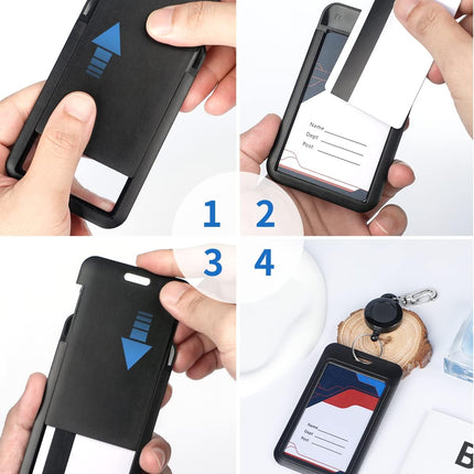 3 Pack Sliding Badge Holder Vertical Plastic Case and 2 Pack Metal Retractable Keychain Heavy Duty Metal Retractable Badge Reel.